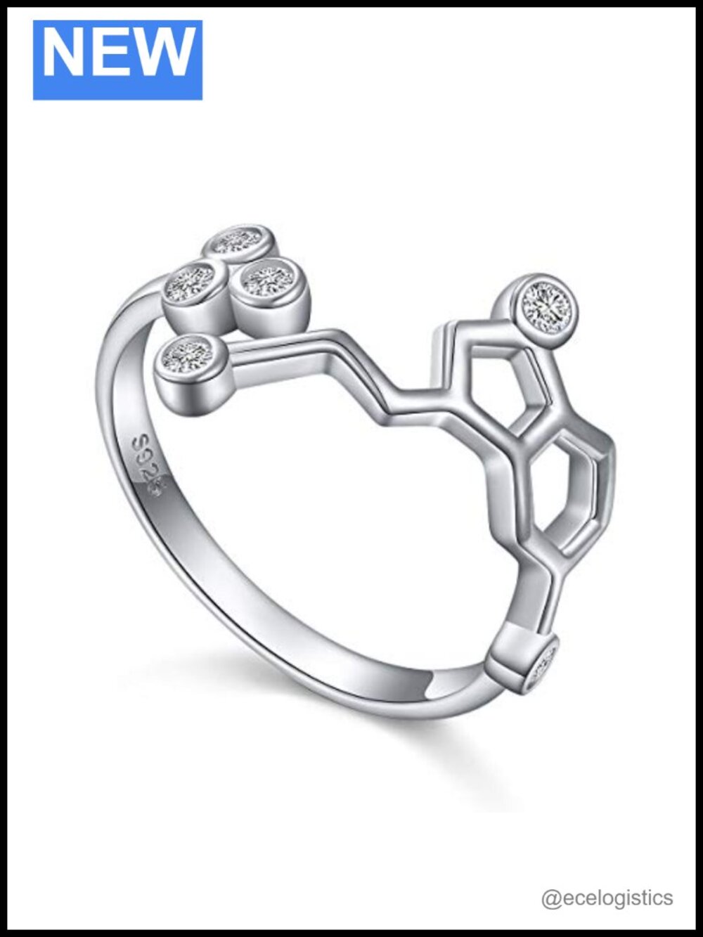 S925 Sterling Silver Serotonin Ring Molecule Adjustable Stacking
